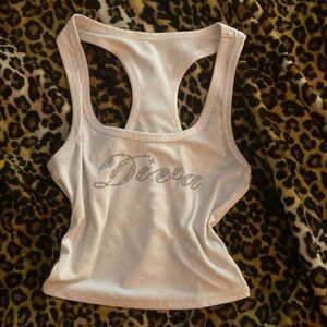 SHEIN White 'Diva' Rhinestone Crop Top